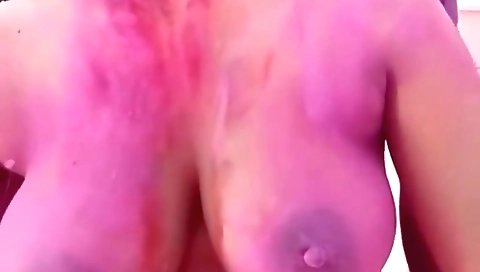 Husband Is Playing Big Boobs Of Pregnant Wife In Holi - Huge Boobs