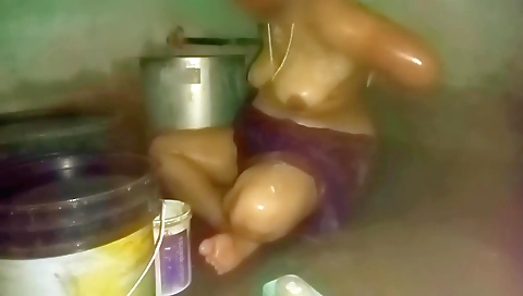 Indian Aunty Bathing In Village Home