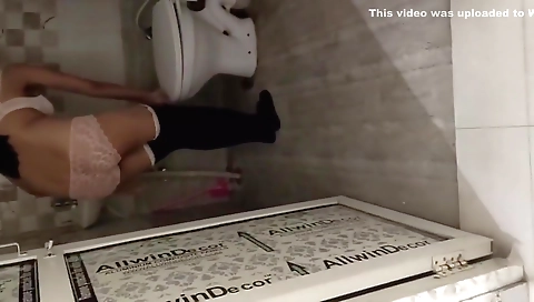 South Indian Maid Cleaning Bathroom