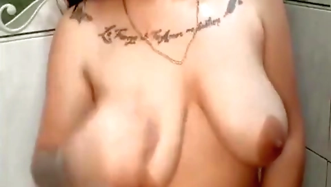 Indian Tattooed Girl Taking Bath With Her Big Melons